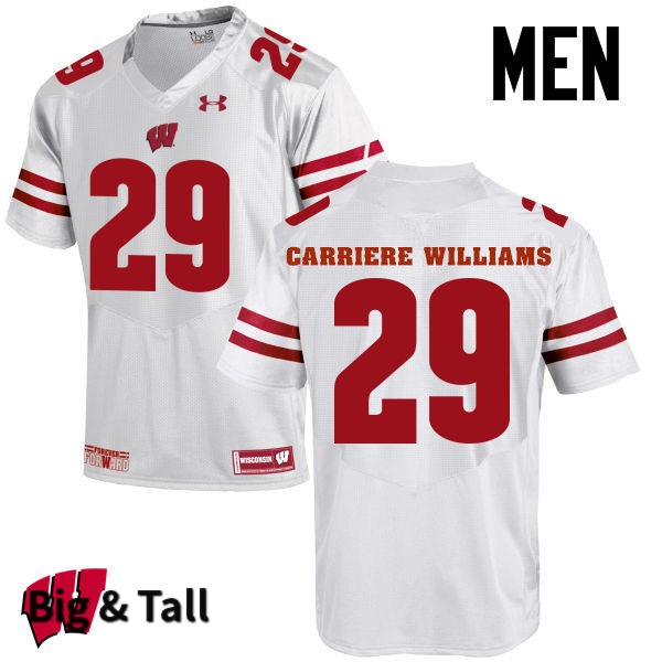 Wisconsin Badgers Men's #29 Dontye Carriere-Williams NCAA Under Armour Authentic White Big & Tall College Stitched Football Jersey IB40K06PF